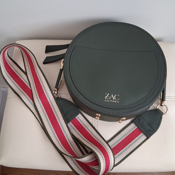 Zac Posen Belay Circle Leather Crossbody Bag In Dark Green NWOT - Picture 1 of 8